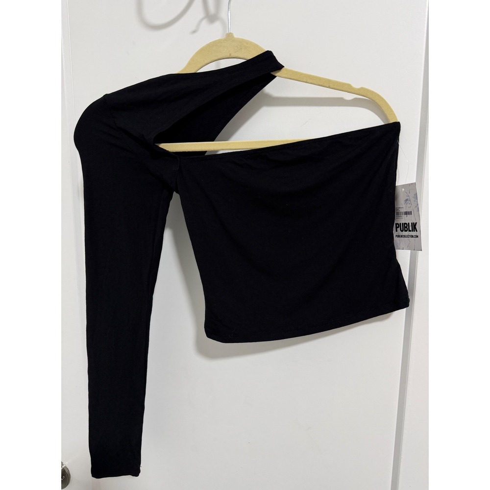 PUBLIK Black One Sleeve Cut Out Asymmetrical‎ Crop Top S NWT
